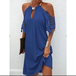 New Never Worn Woman's Dress Blue with gold necklace Size Small